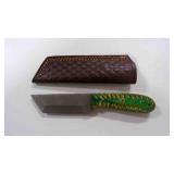 Damascus steel tanto bladed knife with sheath