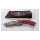 Damascus steel tanto bladed knife with sheath