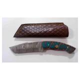 Damascus steel tanto bladed knife with sheath