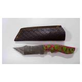 Damascus steel tanto bladed knife with sheath