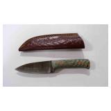 Damascus steel fixed-blade knife with sheath