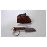 Damascus steel miniature sheepsfoot blade w/sheath