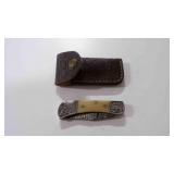 Damascus steel folding pocket knife w/sheath