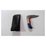 Damascus steel folding pocket knife with sheath