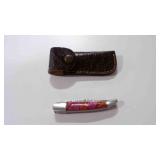 Damascus steel folding pocket knife with sheath