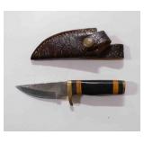 Damascus steel fixed-blade knife with sheath