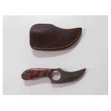 Damascus steel finger-hole skinner knife w/sheath