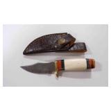 Damascus steel skinning knife with sheath