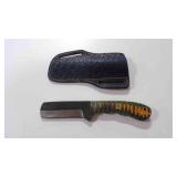 Damascus fixed-blade knife w/sheath