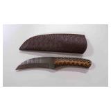 Damascus steel talon bladed knife with sheath