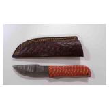 Damascus steel fixed-blade knife with sheath
