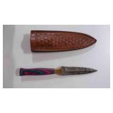 Damascus steel dagger knife w/sheath