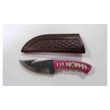 Damascus steel gut hook knife with sheath