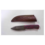 Damascus steel fixed-blade knife with sheath