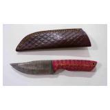 Damascus steel fixed-blade knife with sheath
