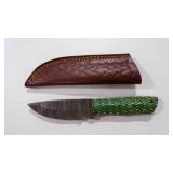 Damascus steel fixed-blade knife with sheath