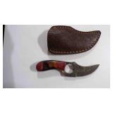 Damascus steel finger-hole skinner knife w/sheath