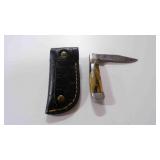 Damascus steel folding pocket knife w/sheath