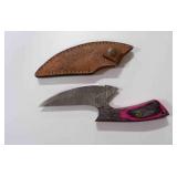 Damascus steel ulu knife with sheath