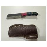 Damascus steel kitchen knife with sheath