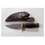 Damascus steel hunter knife with sheath