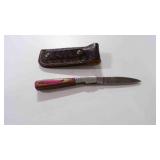 Damascus steel folding pocket knife with sheath