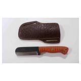 Damascus steel bull cutter knife with sheath