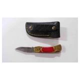 Damascus steel folding pocket knife with sheath