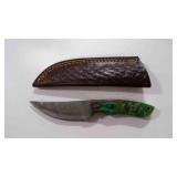 Damascus steel fixed-blade knife with sheath