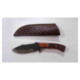 Damascus steel fixed-blade knife with sheath