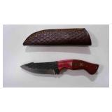 Damascus steel fixed-blade knife with sheath