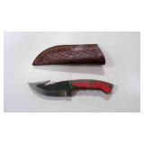 Damascus steel gut hook knife with sheath