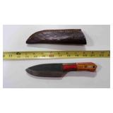 Damascus steel fixed-blade knife with sheath