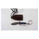 Damascus steel miniature recurve knife with sheath