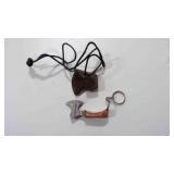 Damascus steel miniature axe knife with sheath