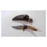 Damascus steel fixed-blade knife with sheath