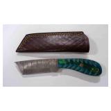 Damascus steel tanto bladed knife with sheath