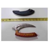 Damascus steel Ulu-style blade knife with sheath