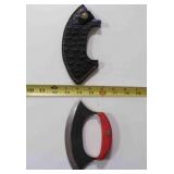 Damascus steel Ulu-style blade knife with sheath