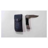 Damascus steel folding pocket knife with sheath