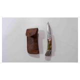 Damascus steel folding pocket knife with sheath