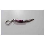 Miniature Damascus steel folding knife w/keychain.