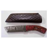 Damascus steel tanto bladed knife with sheath