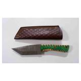 Damascus steel tanto bladed knife with sheath