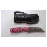 Damascus steel fixed-blade knife with sheath