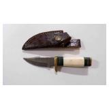 Damascus steel skinning knife with sheath