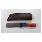 Damascus steel bull cutter knife with sheath
