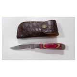 Damascus steel folding pocket knife w/sheath