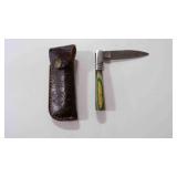 Damacus steel folding pocket knife with sheath