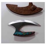 Damascus steel ulu-knife with sheath